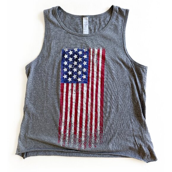 American Flag Tank Top Activ8 Sz Large Cotton/Poly Blend Distressed Look — Cute! - Picture 1 of 6